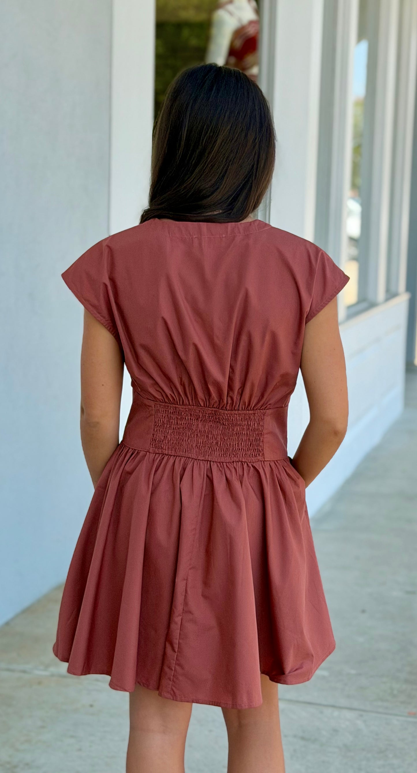 Clay Dress With Gold Button Detail