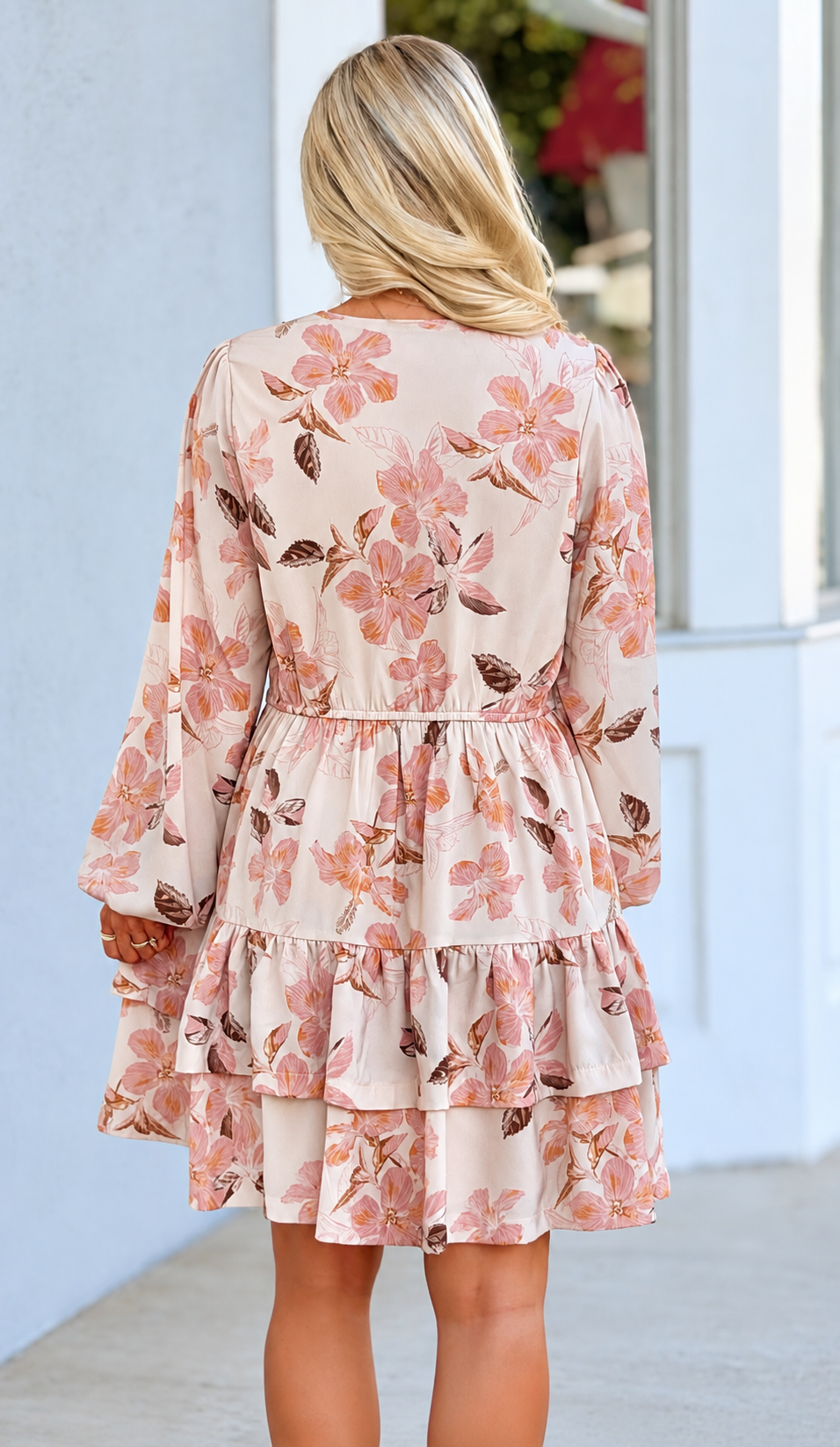 Long Sleeve Floral Surplice Dress
