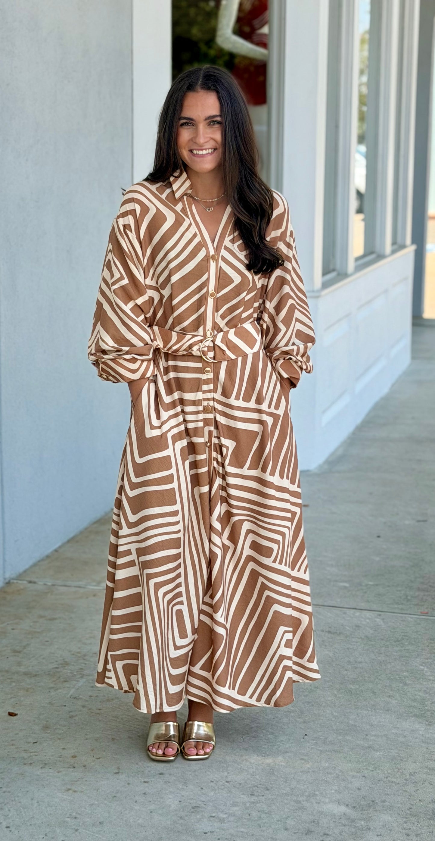 Tan Printed Maxi Dress