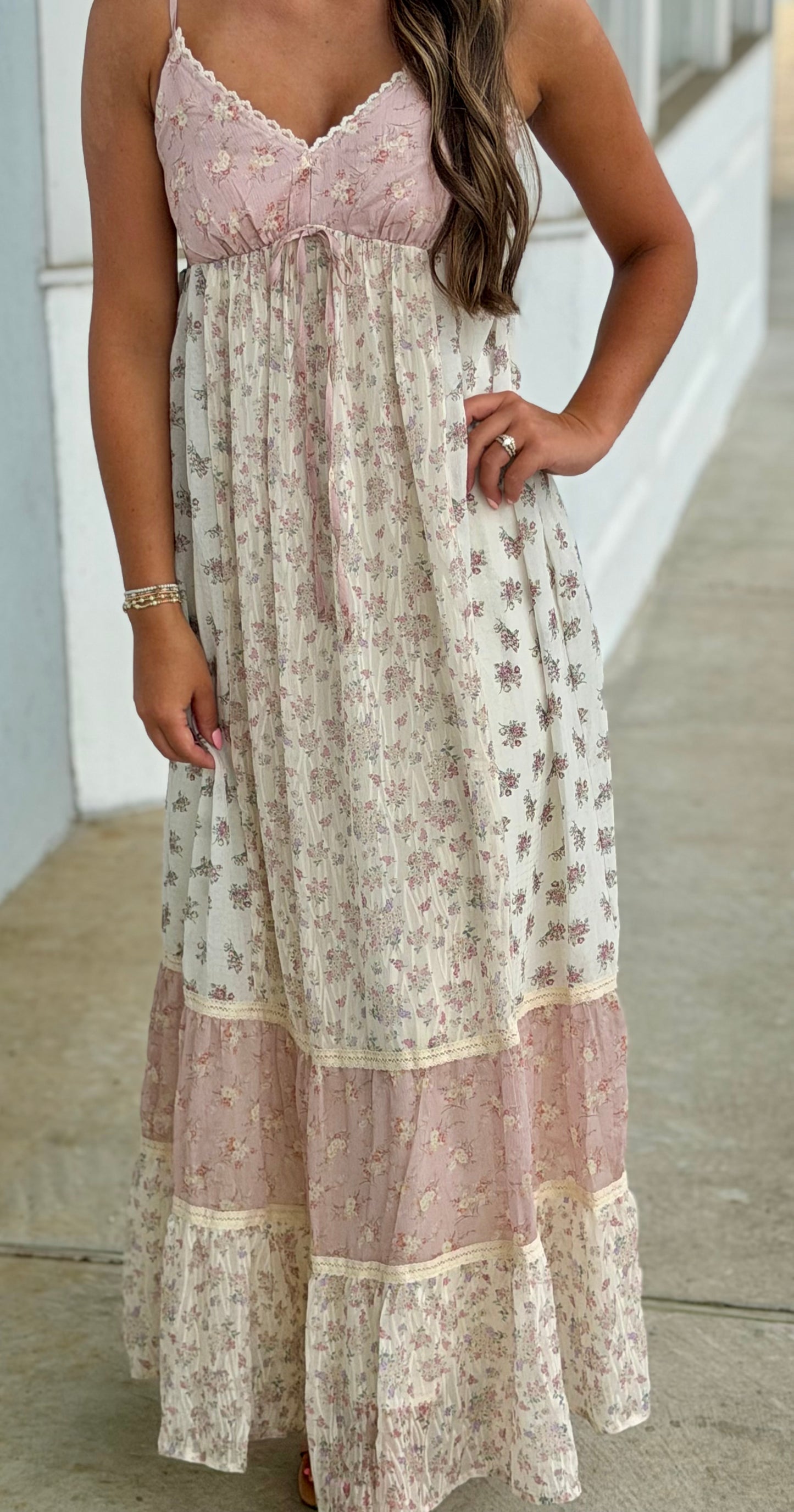 Vintage Pink Mixed Media Maxi Dress