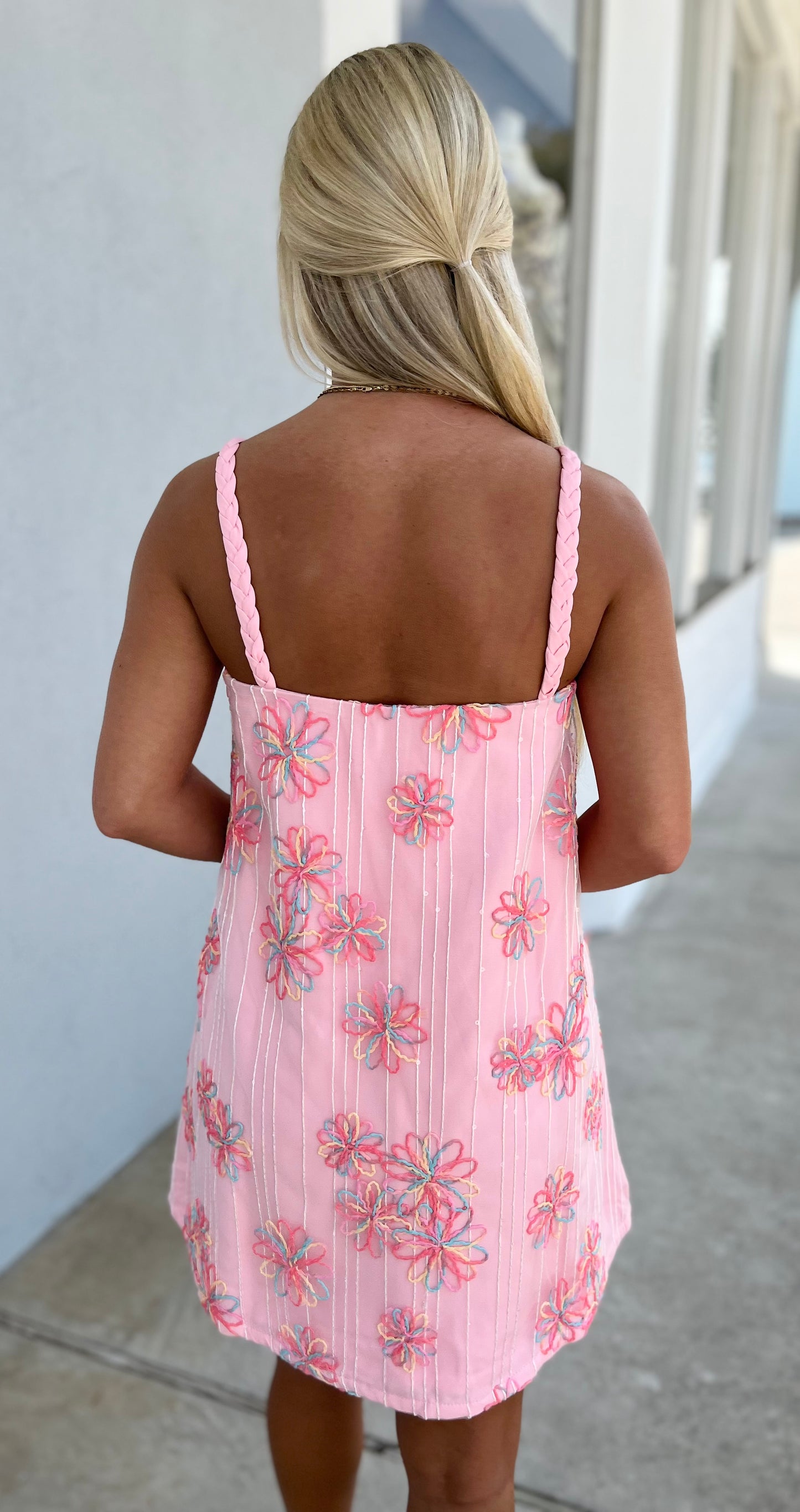 Baby Pink Mini Dress With Braided Shoulder Straps