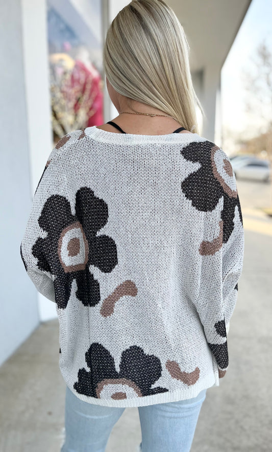 Ivory Flower Print Pullover