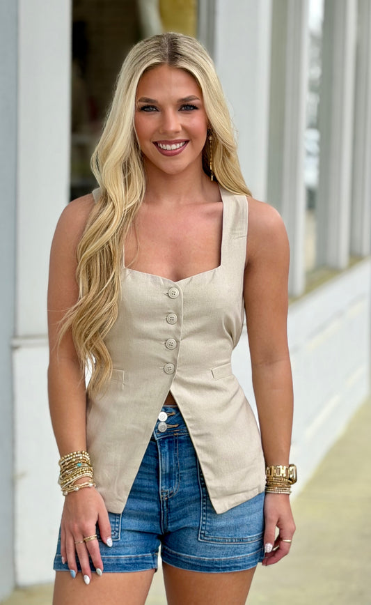 Linen Tie Back Vest
