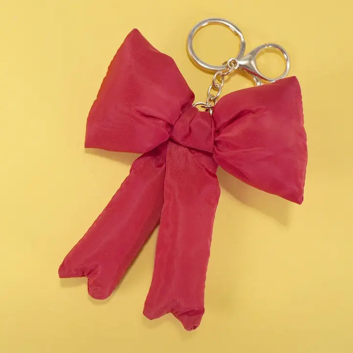 Trendy Puffy Bow Keychain , Red