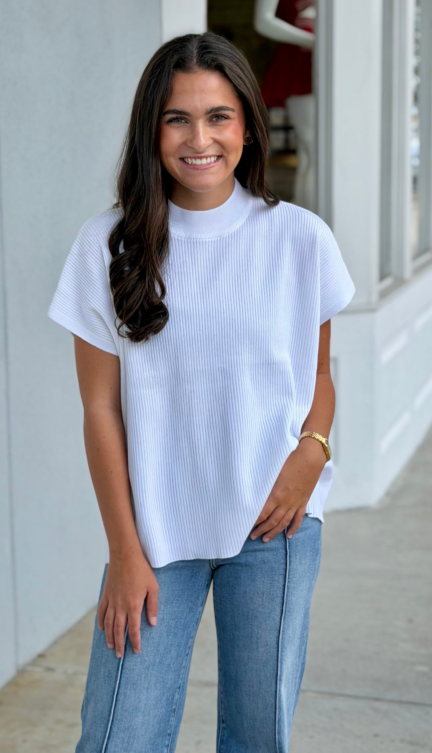 Viscose Mock Neck Boxy Sweater, Ivory
