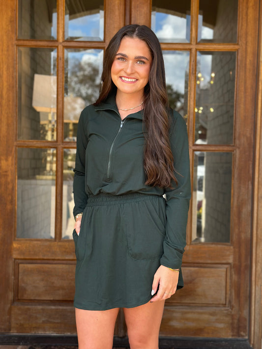 Butter Quarter Zip Romper, Green