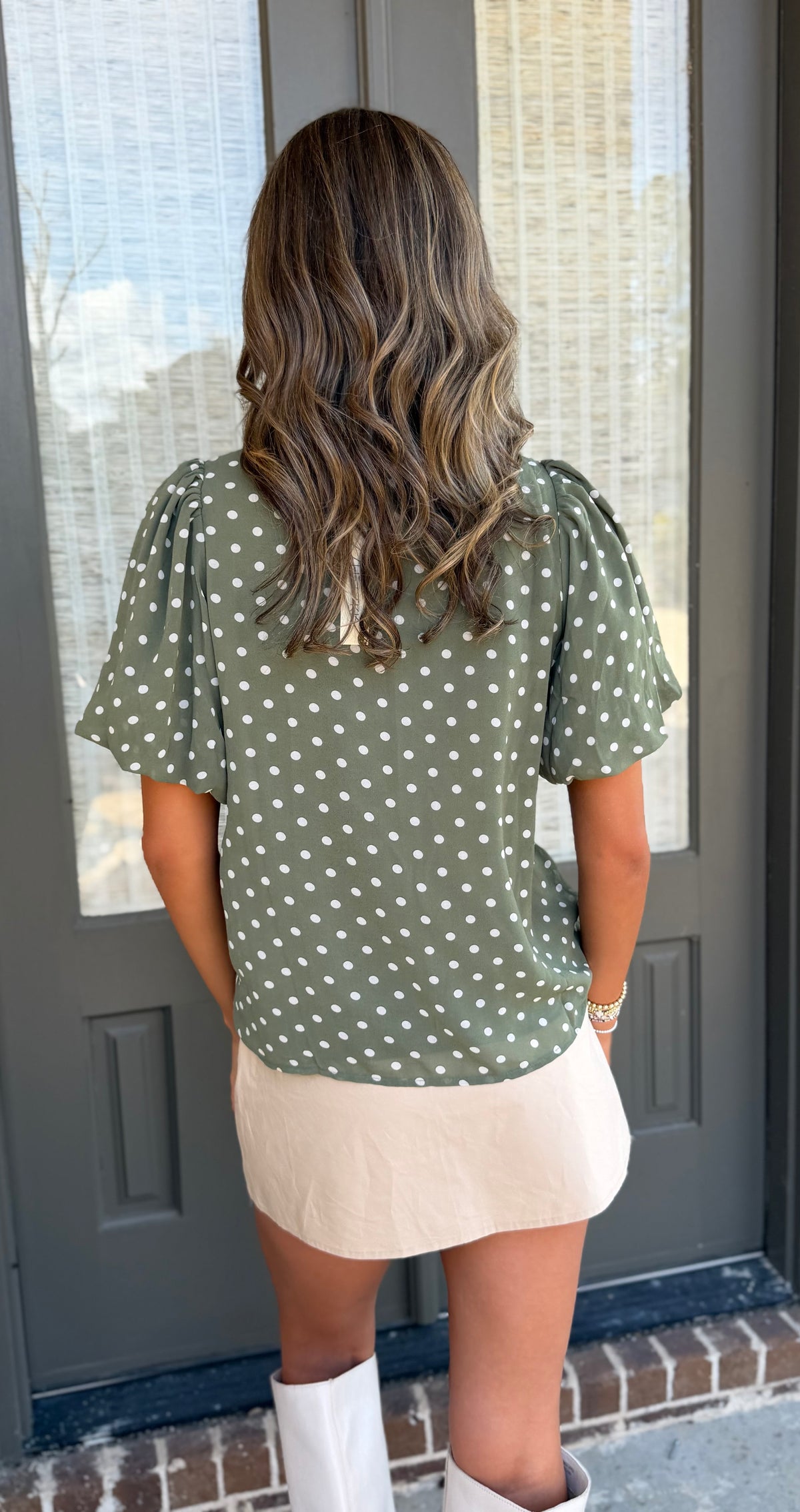 Polka Dot Print With Bow Top, Olive