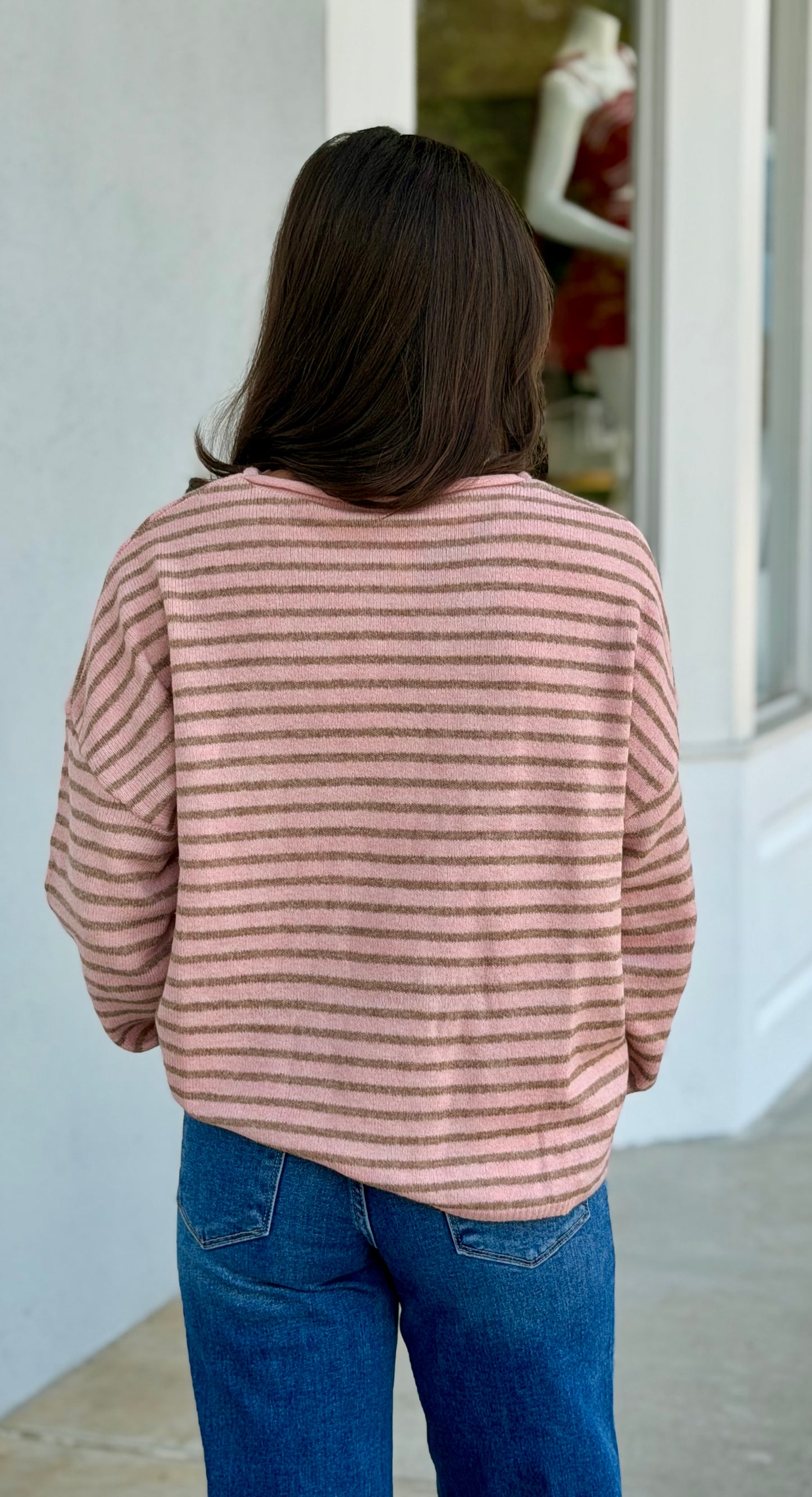 Stripe Button Down Sweater-Blush