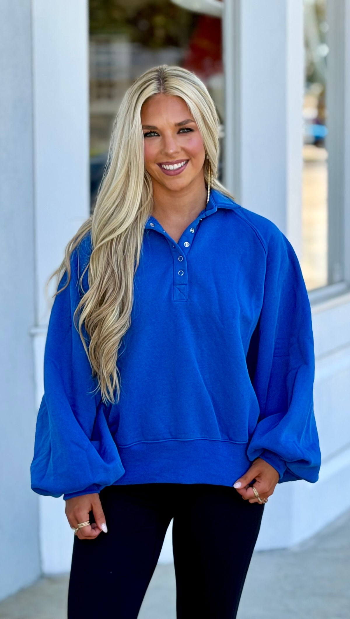 Cobalt Blue Piper Snap Button Collared Sweater