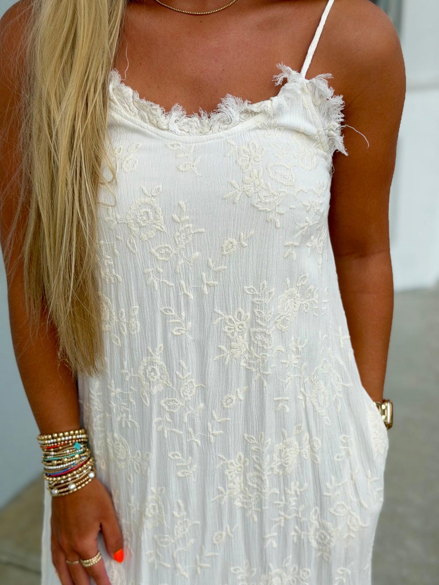 Ivory Natural Ruffle Trim Maxi