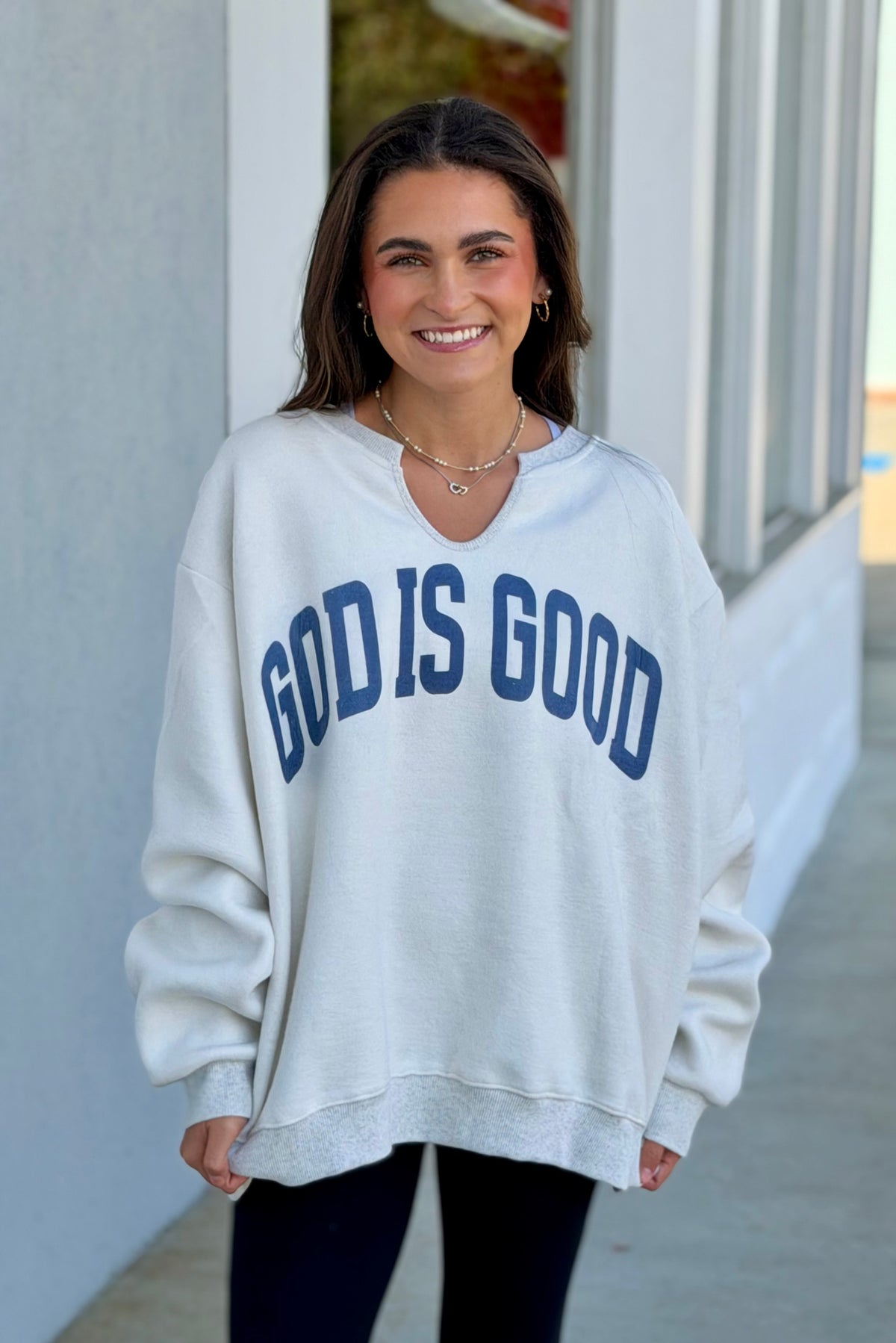 Ash Grey/Vintage Blue Jesus Split Neck Sweatshirt(reversible)