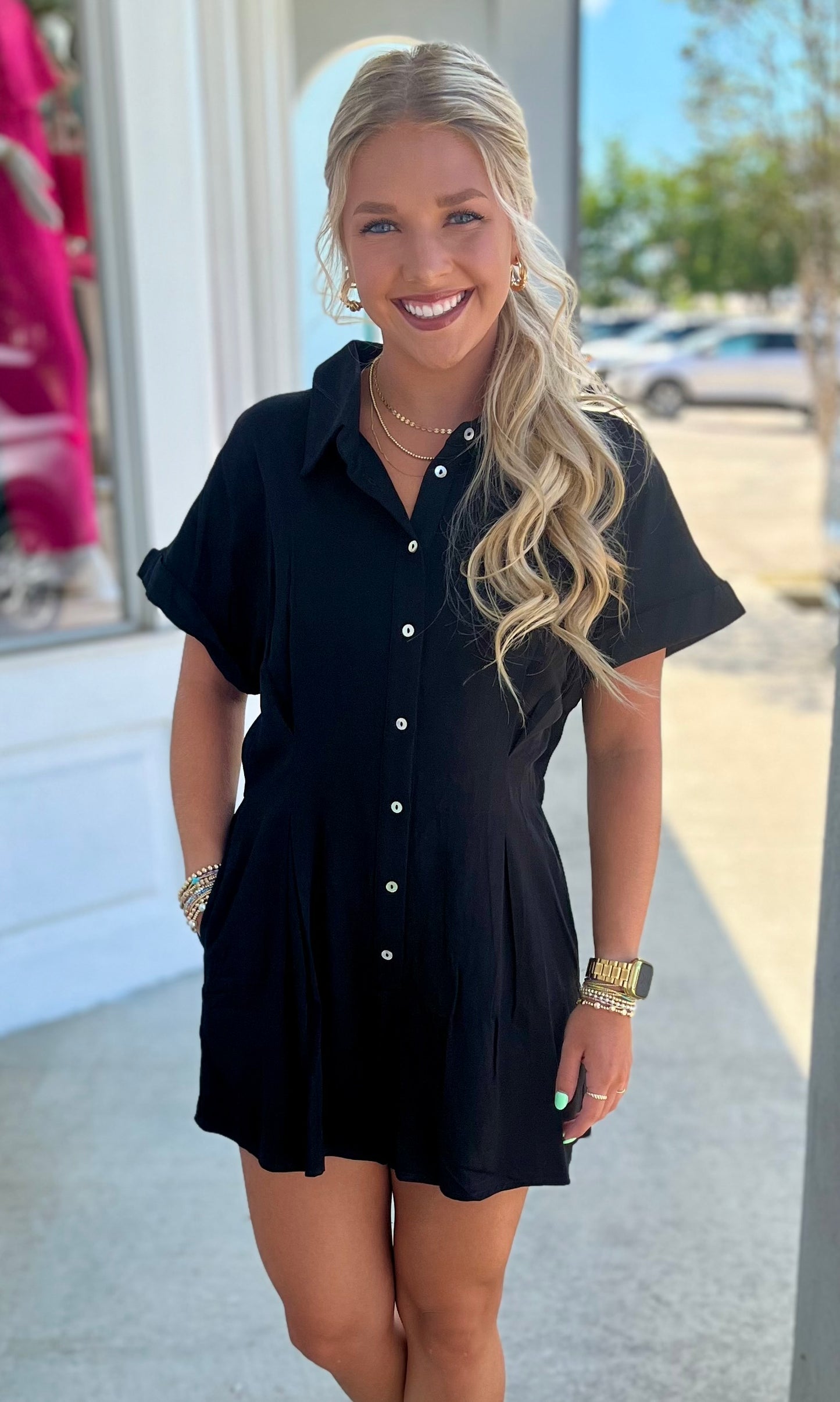 Black Short Sleeve Button Down Romper