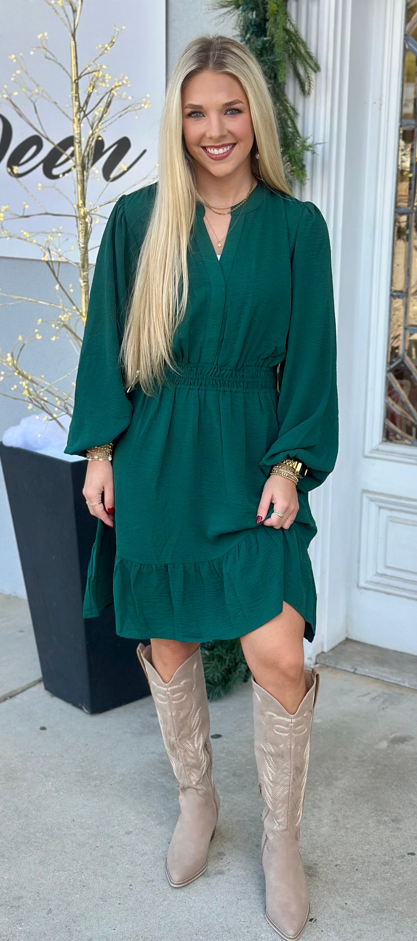 Sea Green Elastic Waist Dress