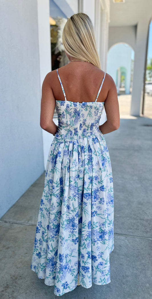 Floral Printed Poplin Pleat Diagonal Dress