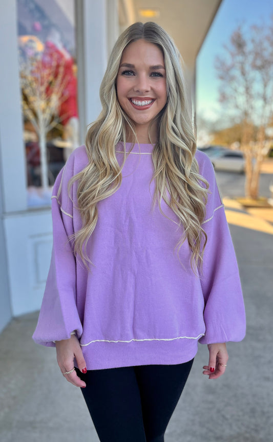 Lilac Crew Neck Seam Sweater