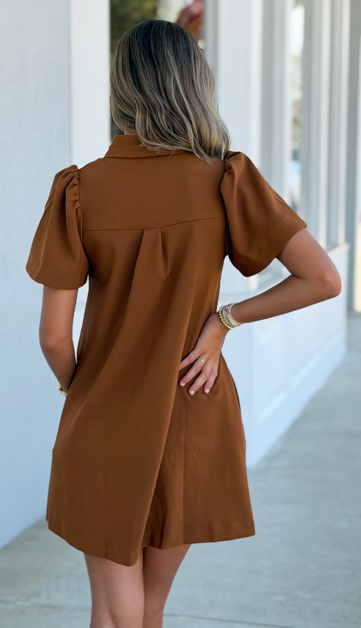 Camel Button Down Dress