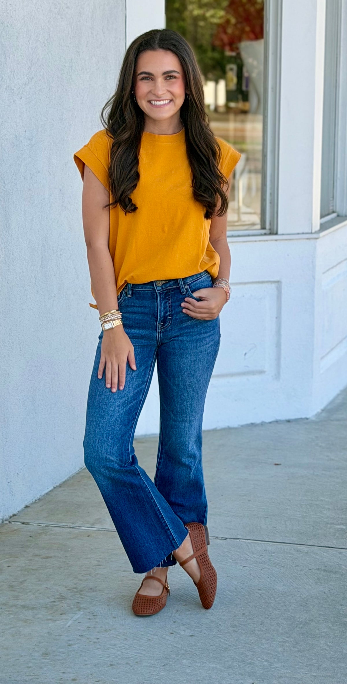 Short Sleeve Solid Top, Mustard