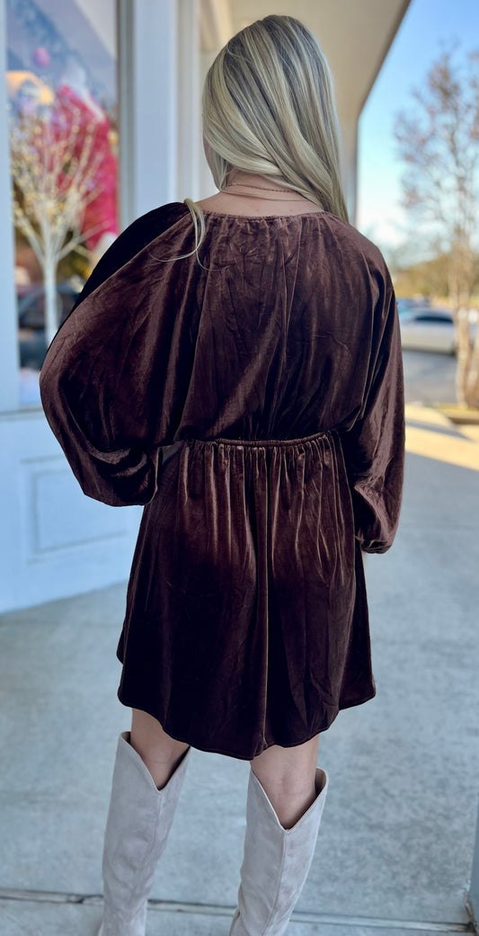 Brown Crushed Velvet Dress