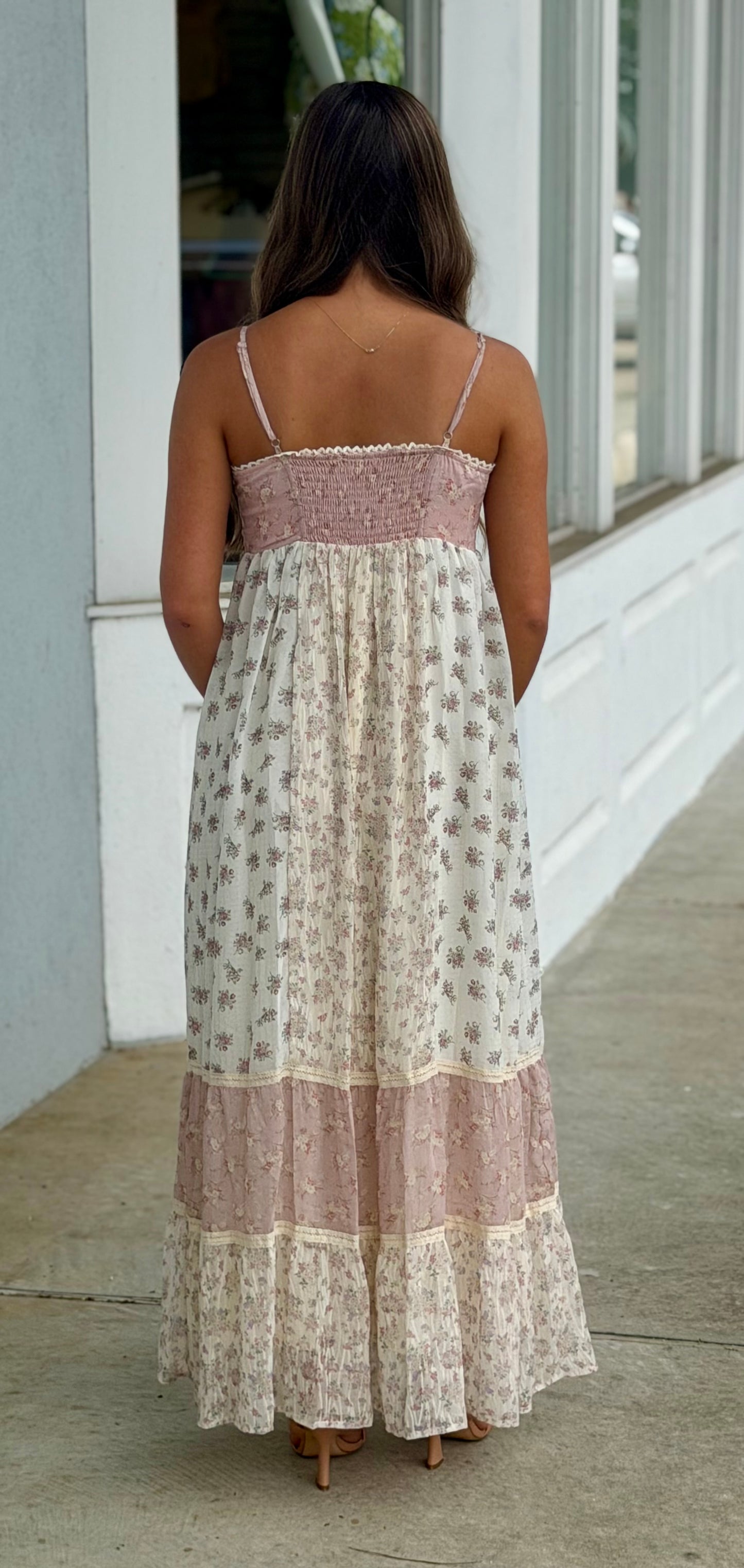 Vintage Pink Mixed Media Maxi Dress