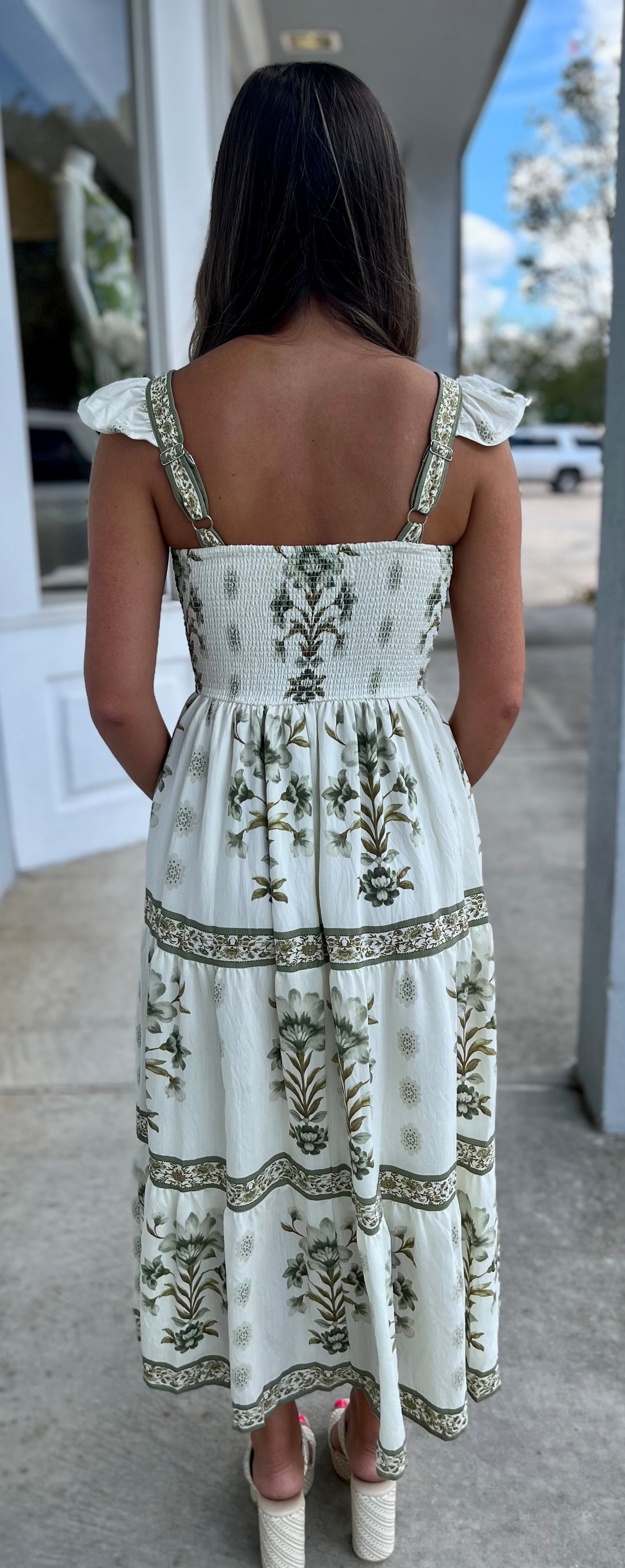 Light Olive Multi Abstract Floral Midi Dress