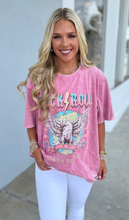Pink Rock N Roll Born To Be Free Graphic Tee