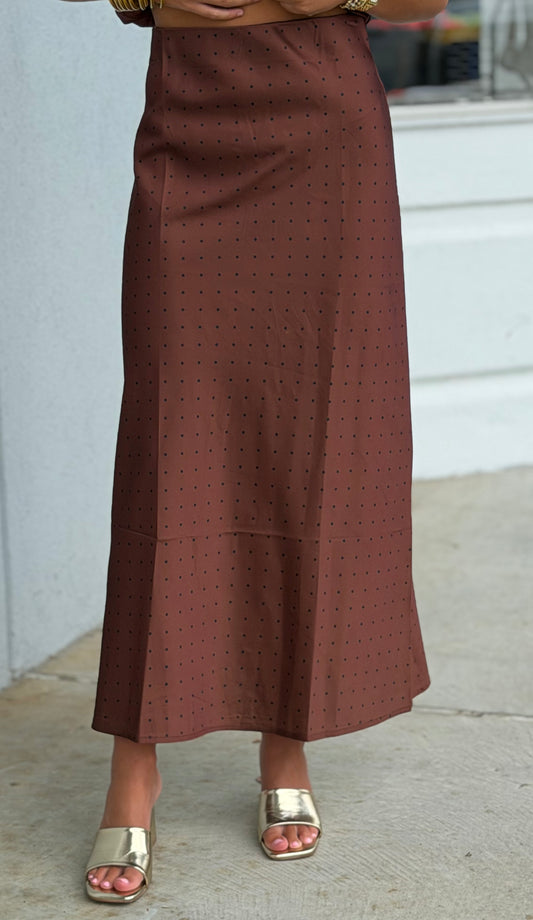 Mocha Polka Dot Satin Skirt