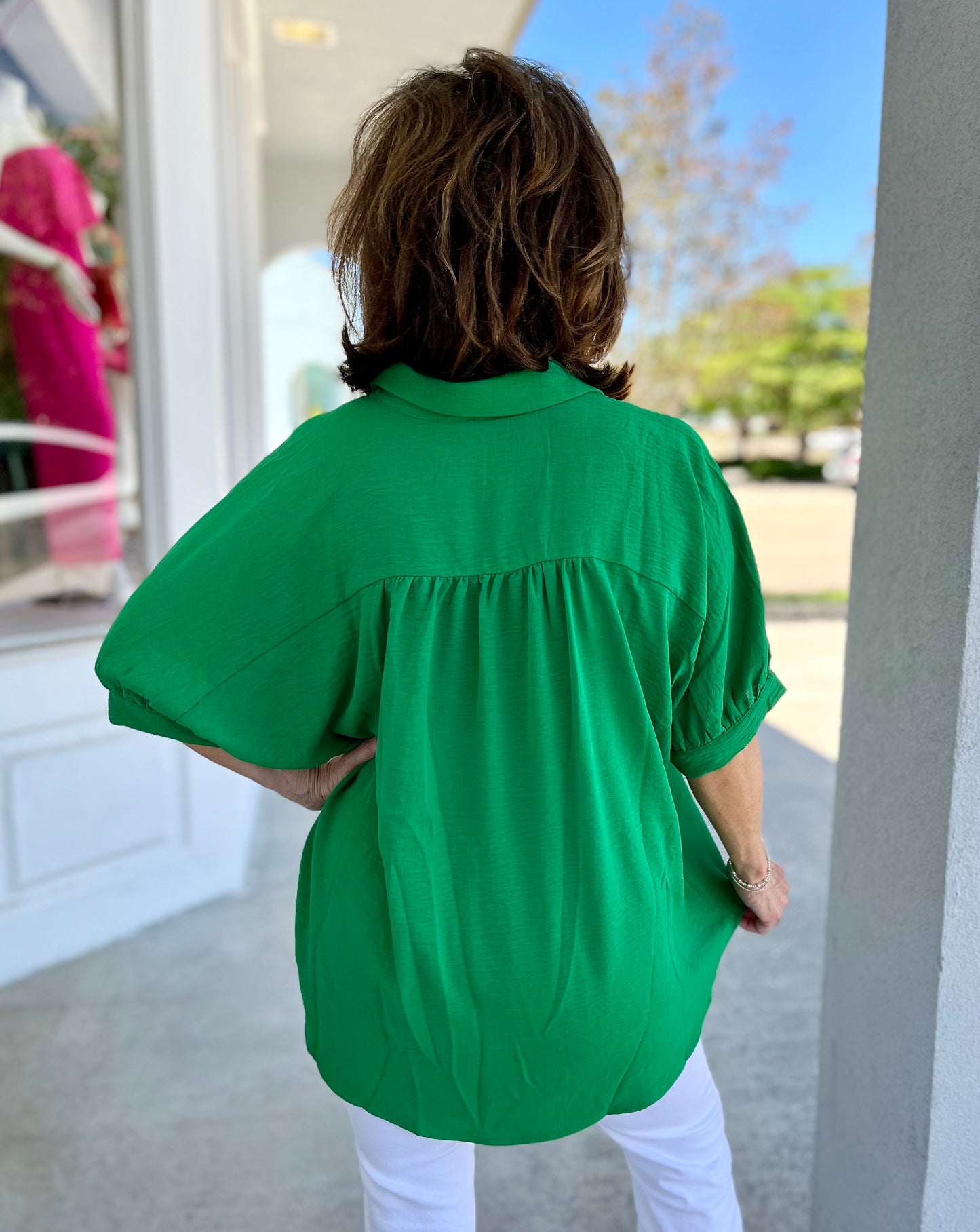 Kelly Green Collared Oversized Blouse