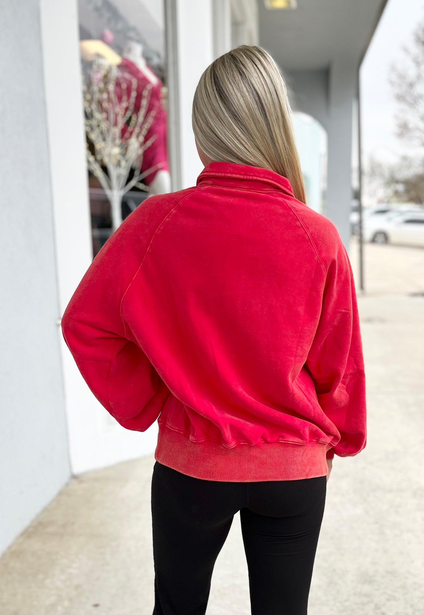 Red Snap Collared Mineral Wash Sweatshirt