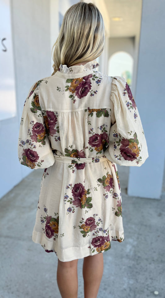 Ecru Multi Button Floral Dress/Belt
