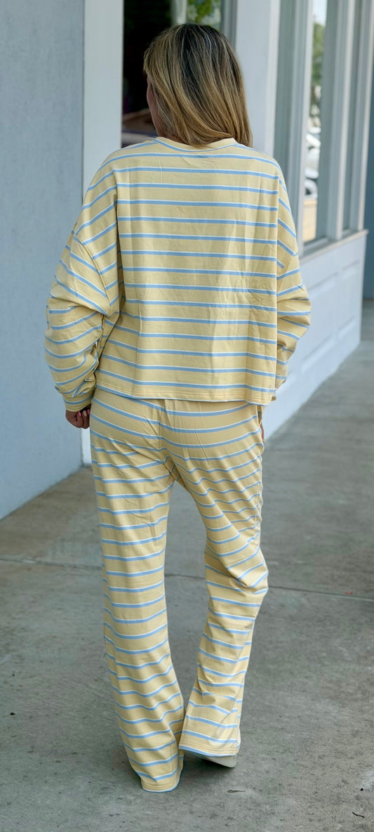 Yellow/Blue Striped Wide Leg Lounge Pants