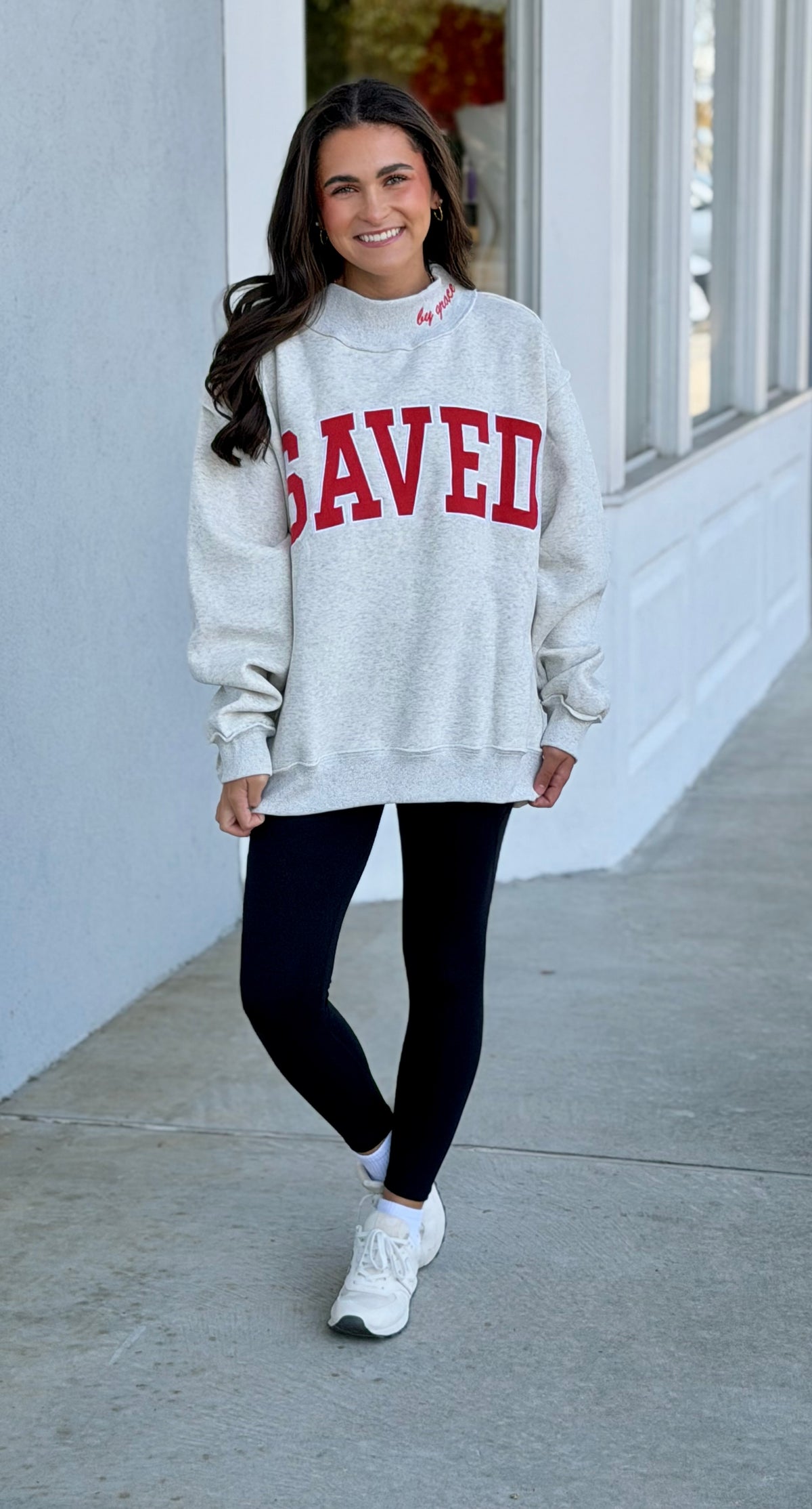 Ash Grey Embroidered Mock Neck SAVED