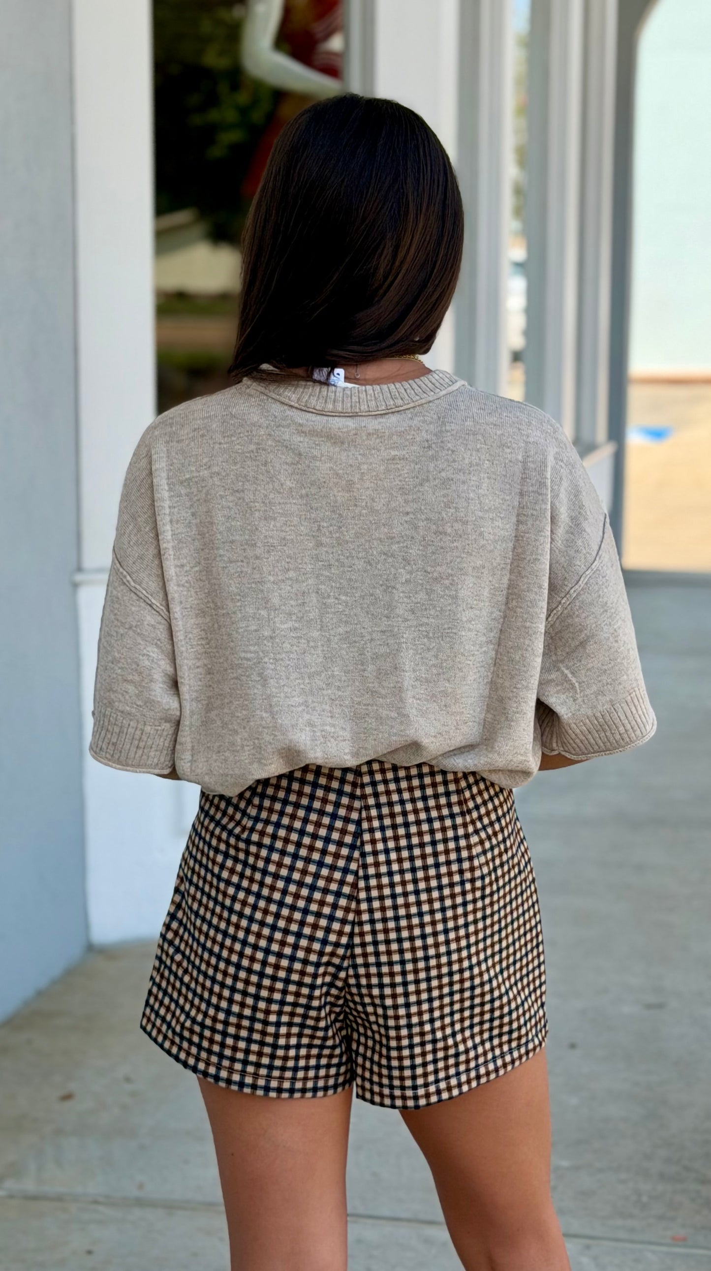 Brown Gingham Tailored Shorts