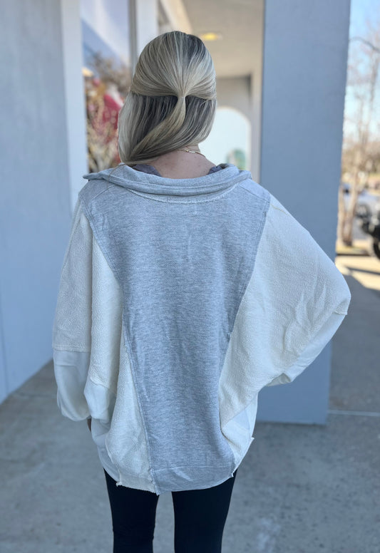 Grey/Cream Colorblock French Terry Top