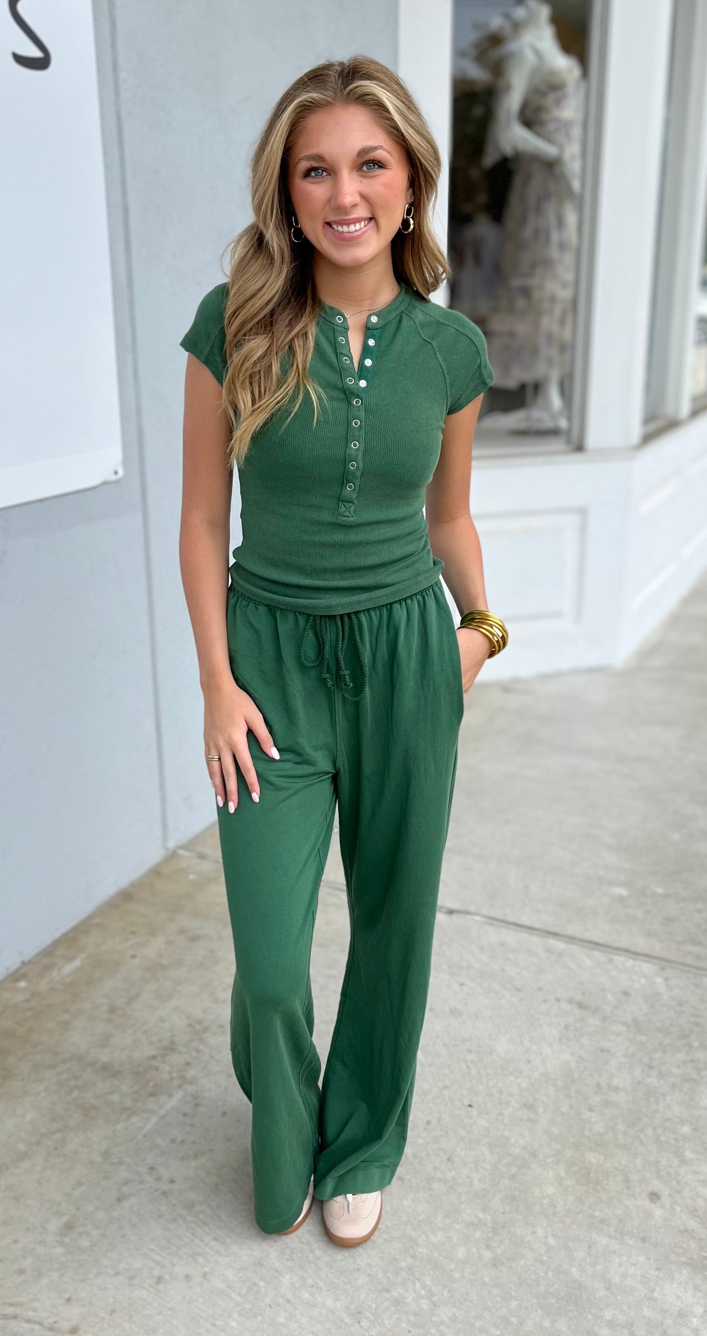 Hunter Green Cotton Wide Leg Pants