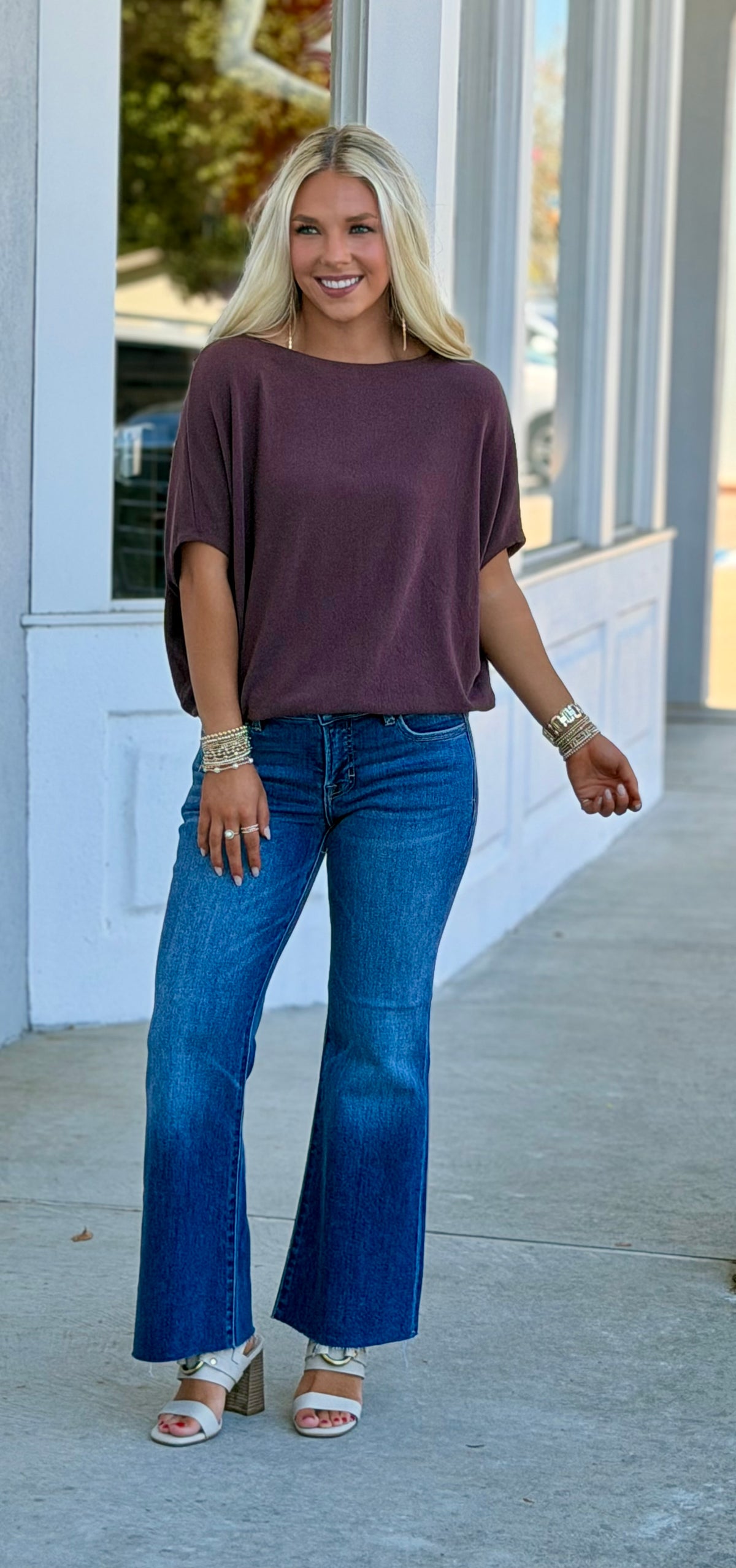 Maeve Short Sleeve Crepe Hacci Dolman Top, French Roast