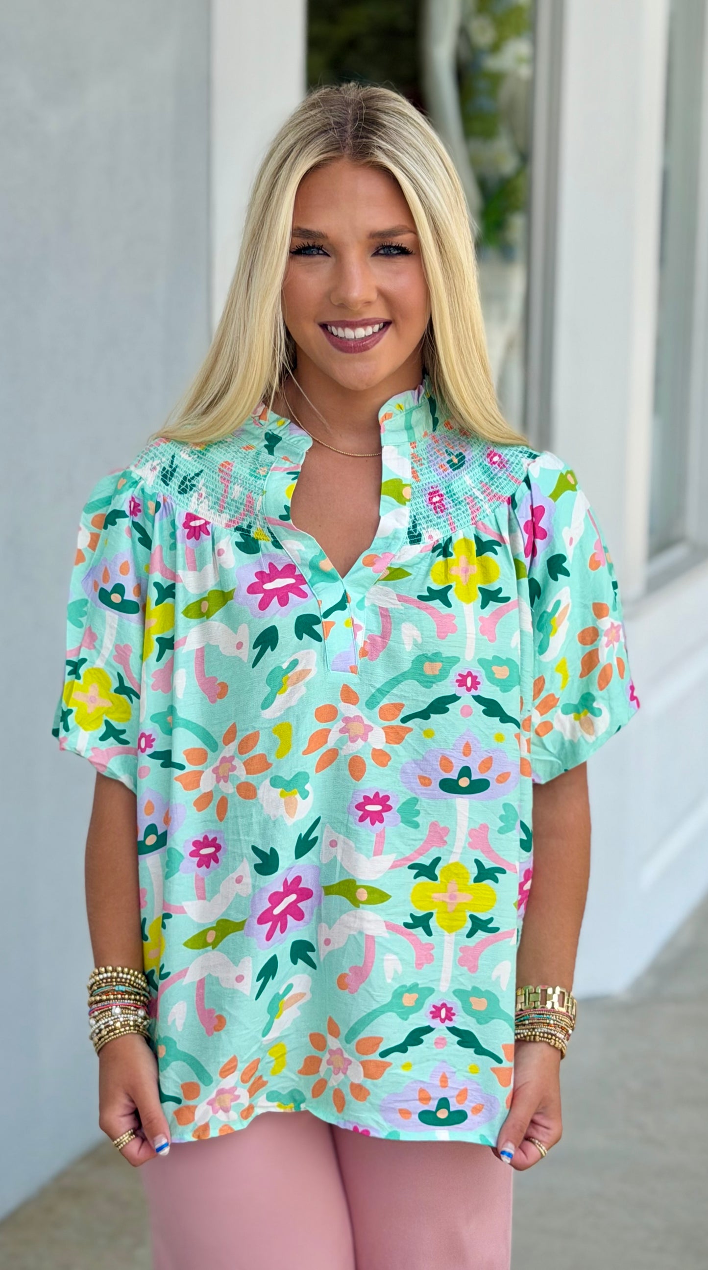 Mint Mix Cheerful Print Top