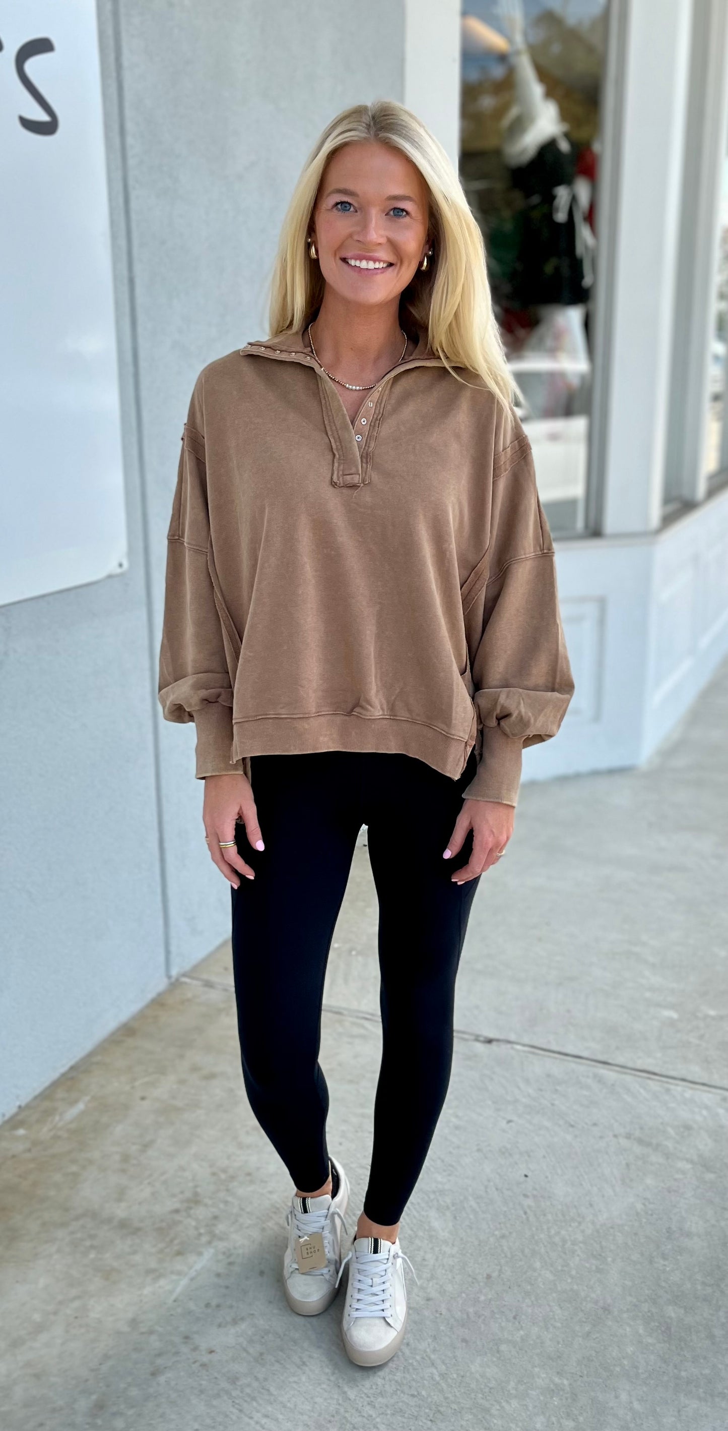 Snow Washed Long Sleeve Pullover, Mocha
