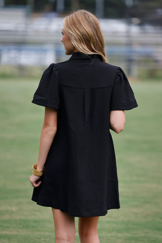 Black Collar Neck Button Down Mini Dress