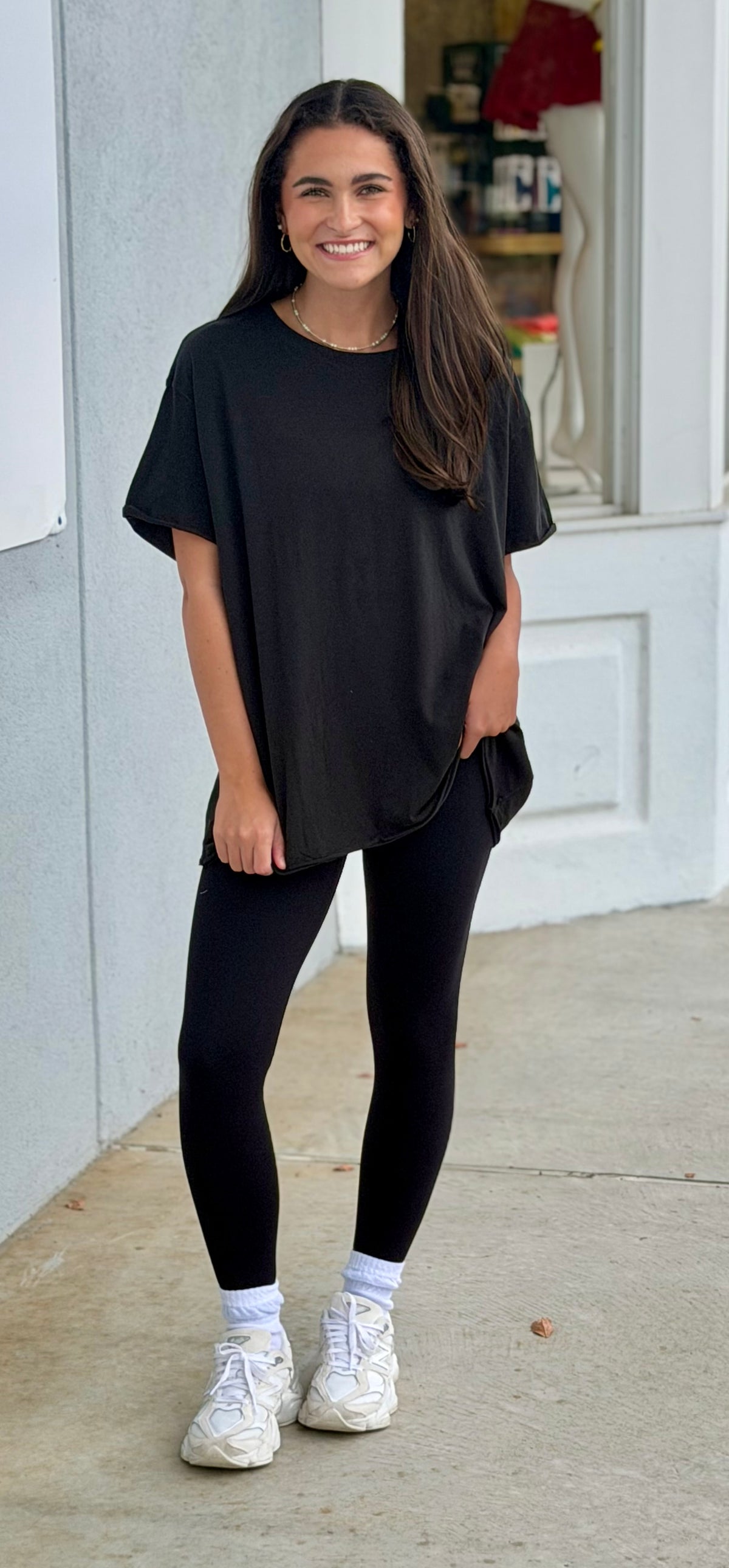 Pima Cotton Center-Seam Oversized Tee, Black