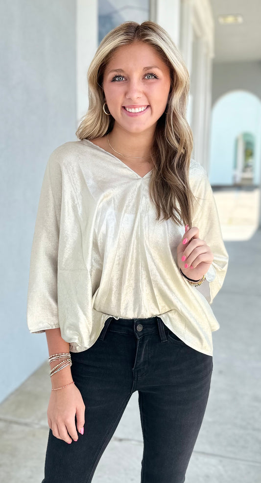 Champagne V Neck Dolman Top