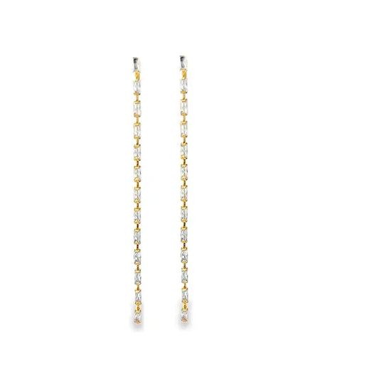 Long Dainty Baguette Link Drop Earrings