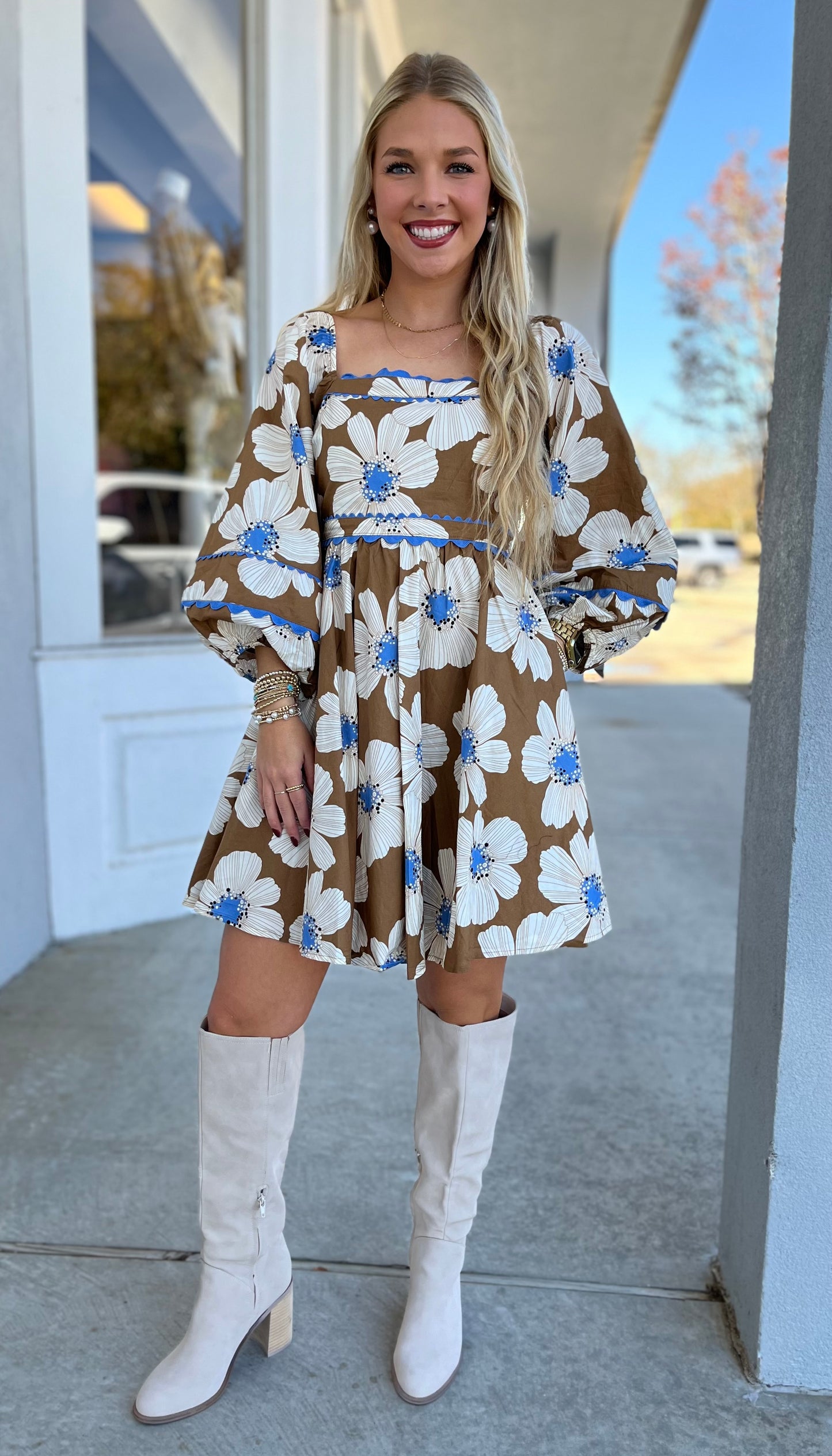 Camel Floral Dress