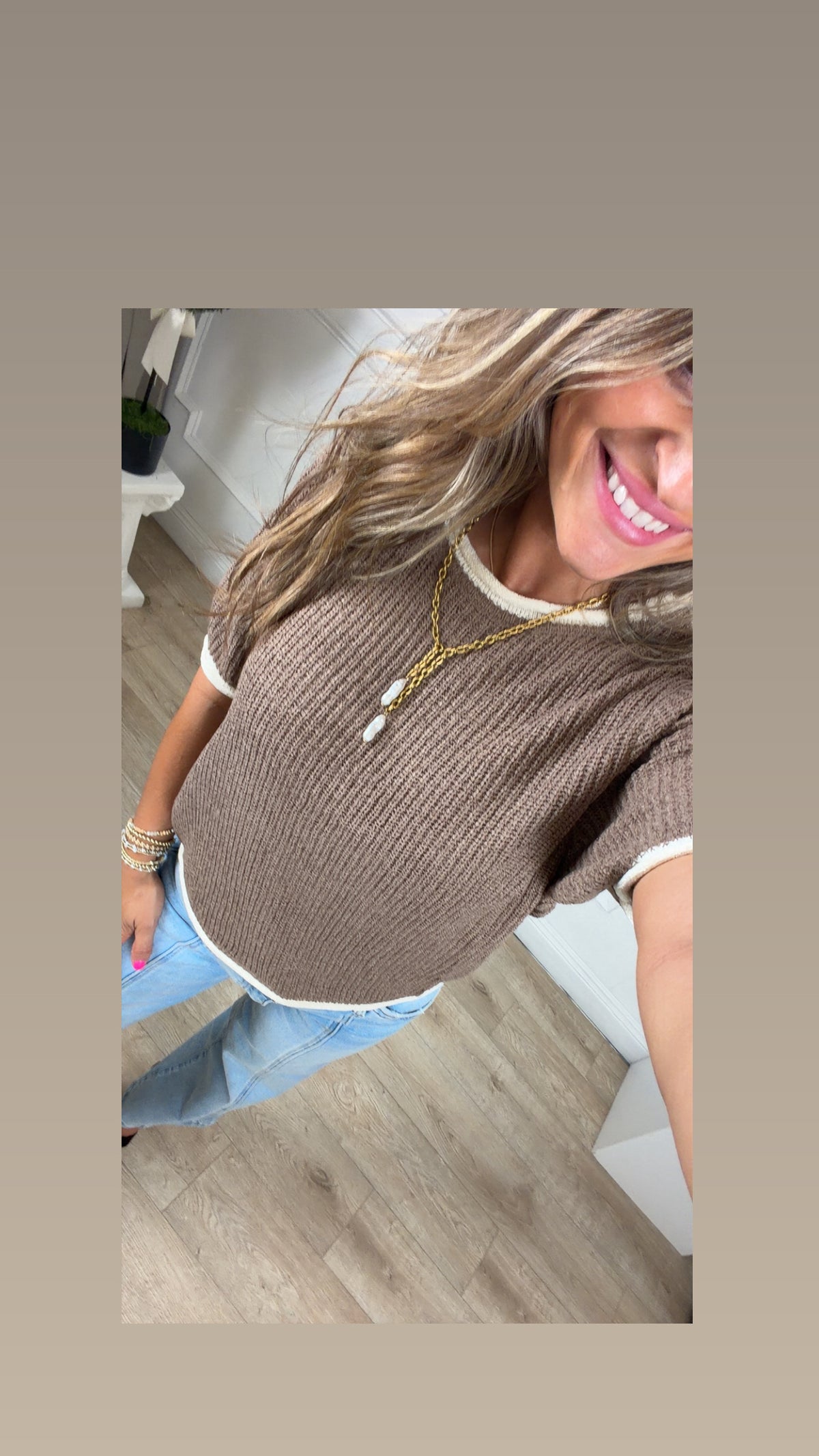 Puff Sleeve Raised Rib Knit Sweater, Mocha