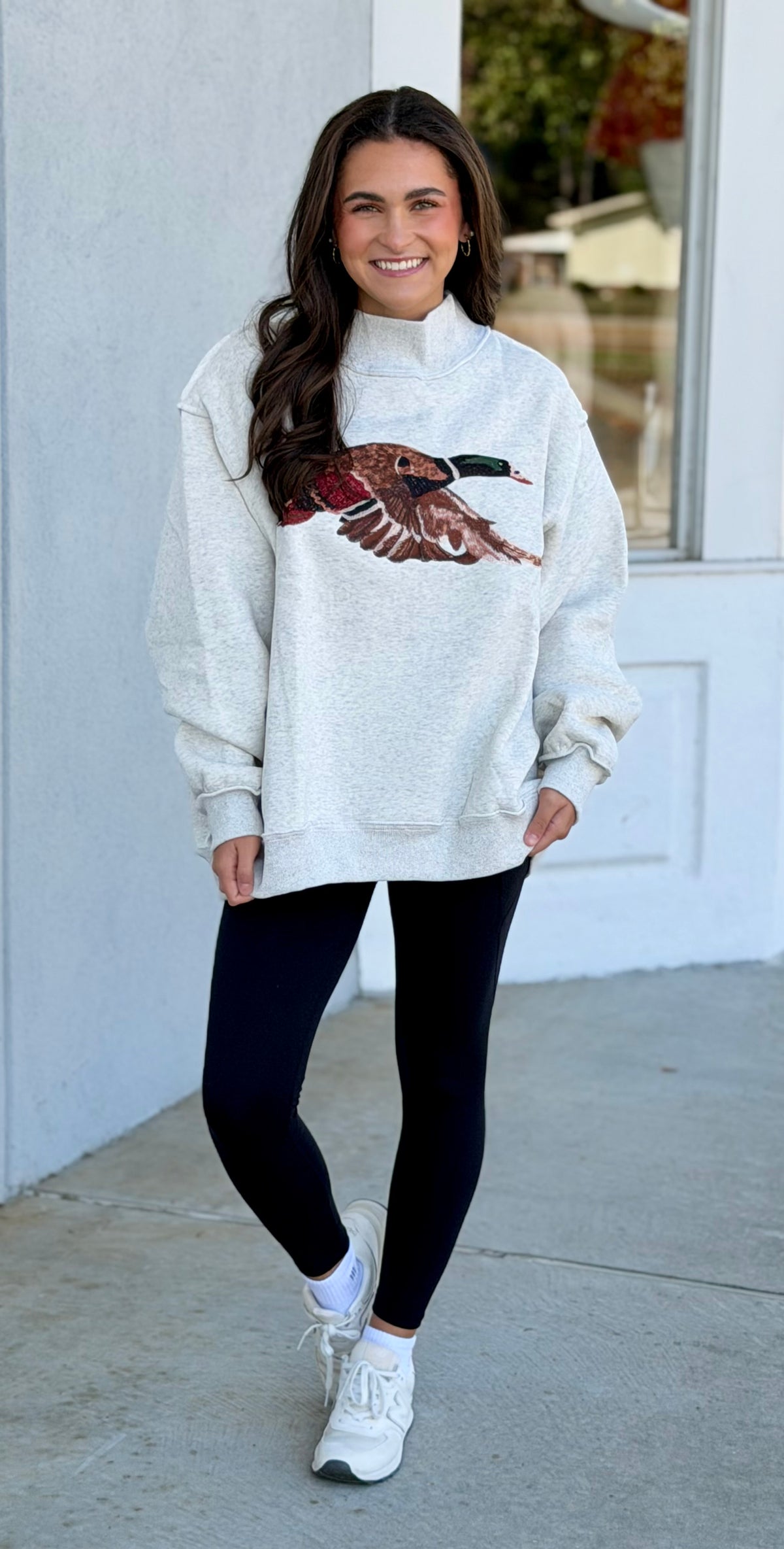 Ash Grey Mallard Embroidered Mock Neck Sweatshirt