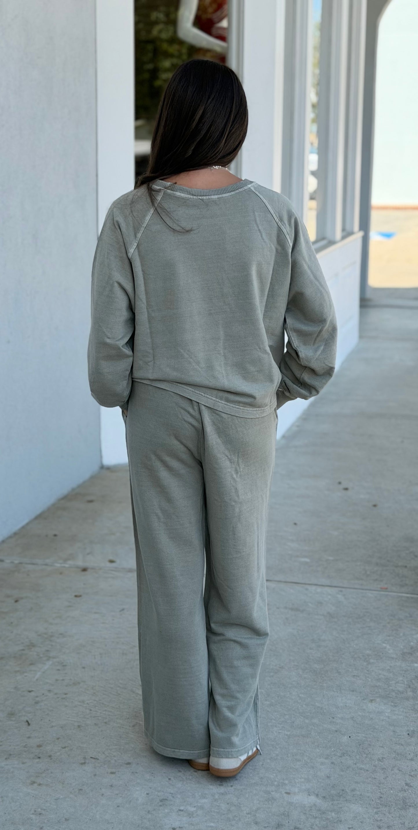 Washed F/Terry Round Neck Pullover & Pants SET, Ash Mocha