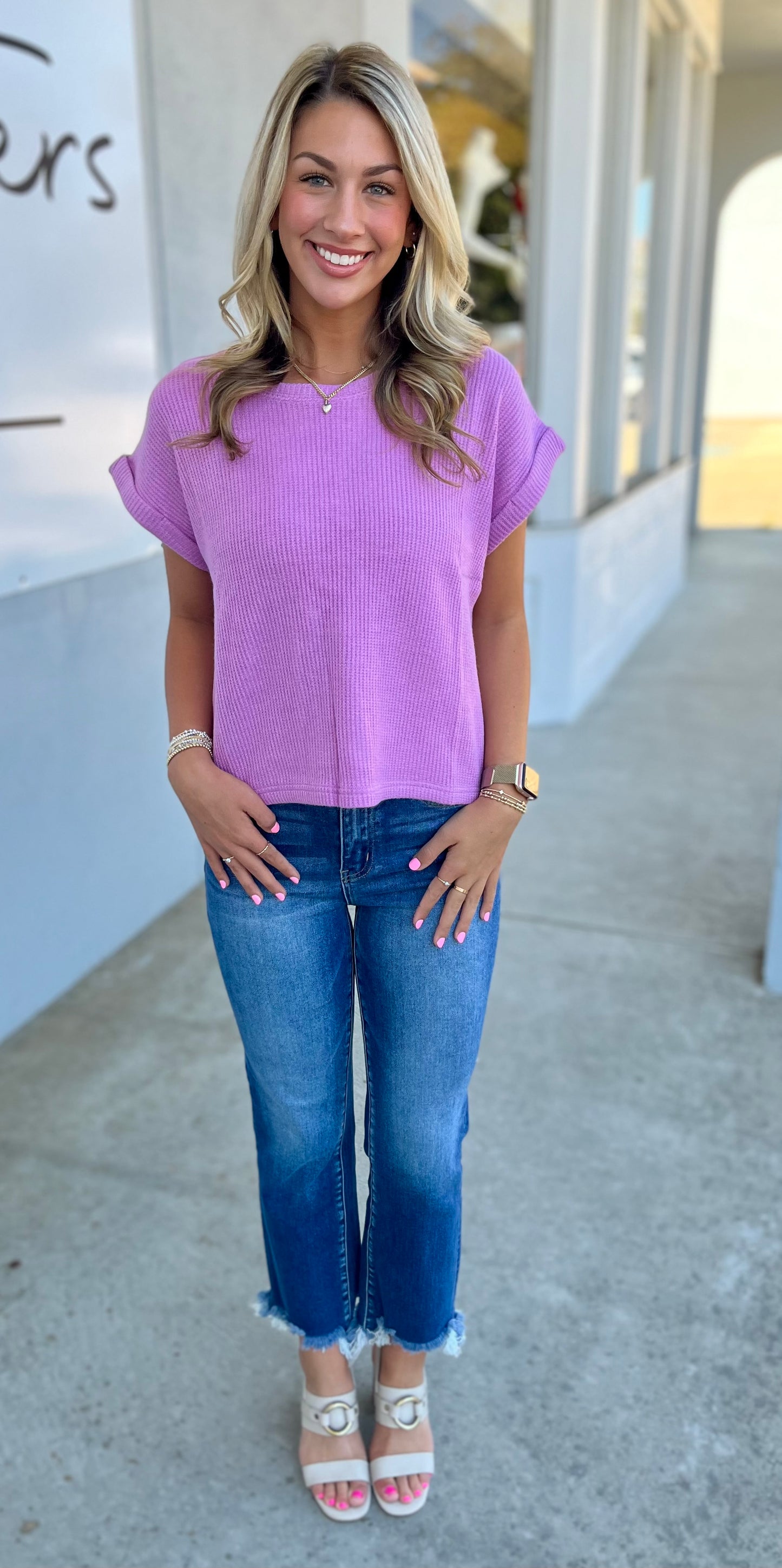Short Sleeve Crew Neck Sweater, Mauve
