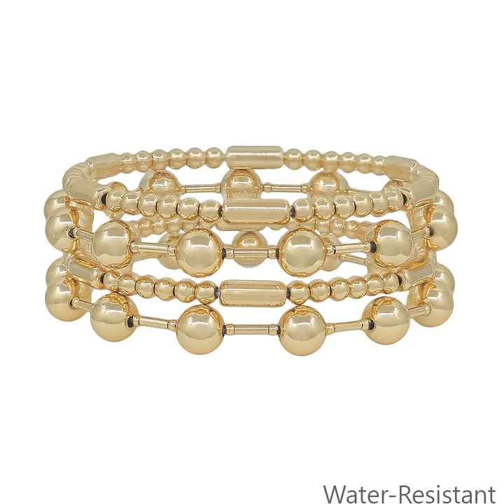 Water Resistant set of 4 8MM Gold Beaded Bracelets
