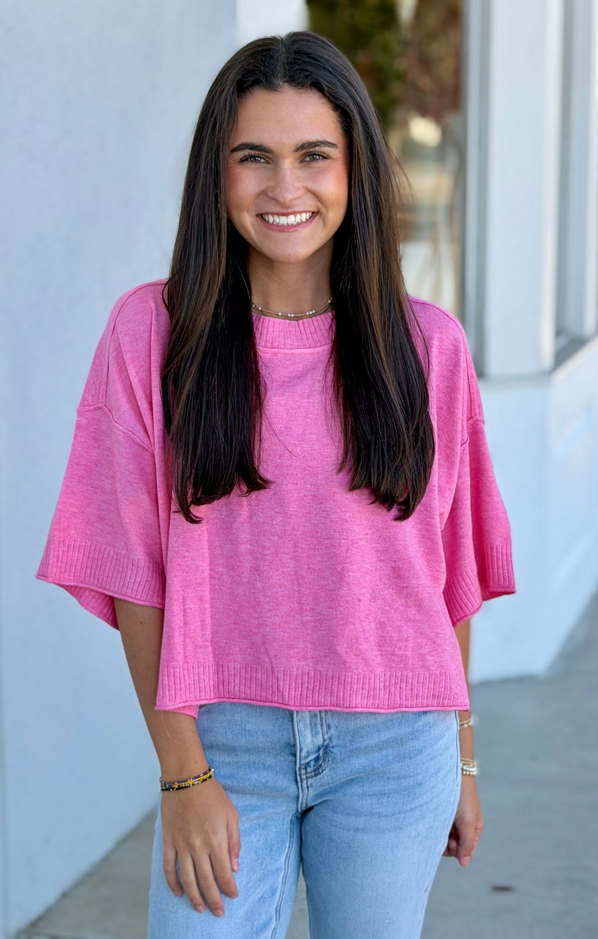 Viscose Mock Neck Cropped Boxy Sweater, H Candy Pink