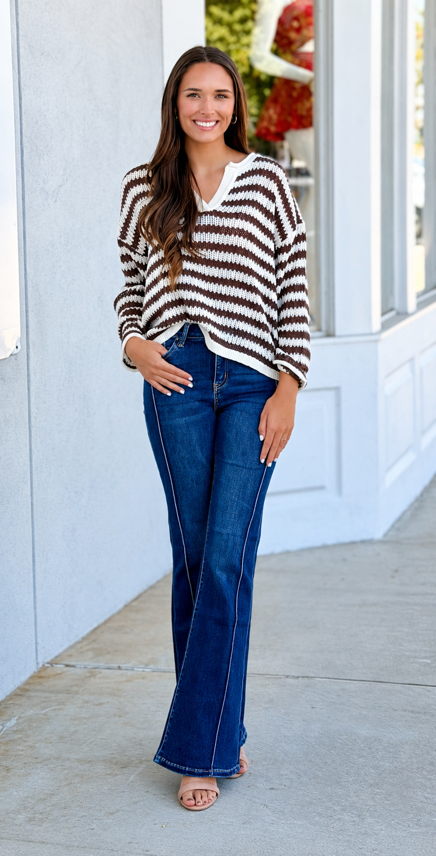 Oatmeal Stripe Raw Edge Sweater