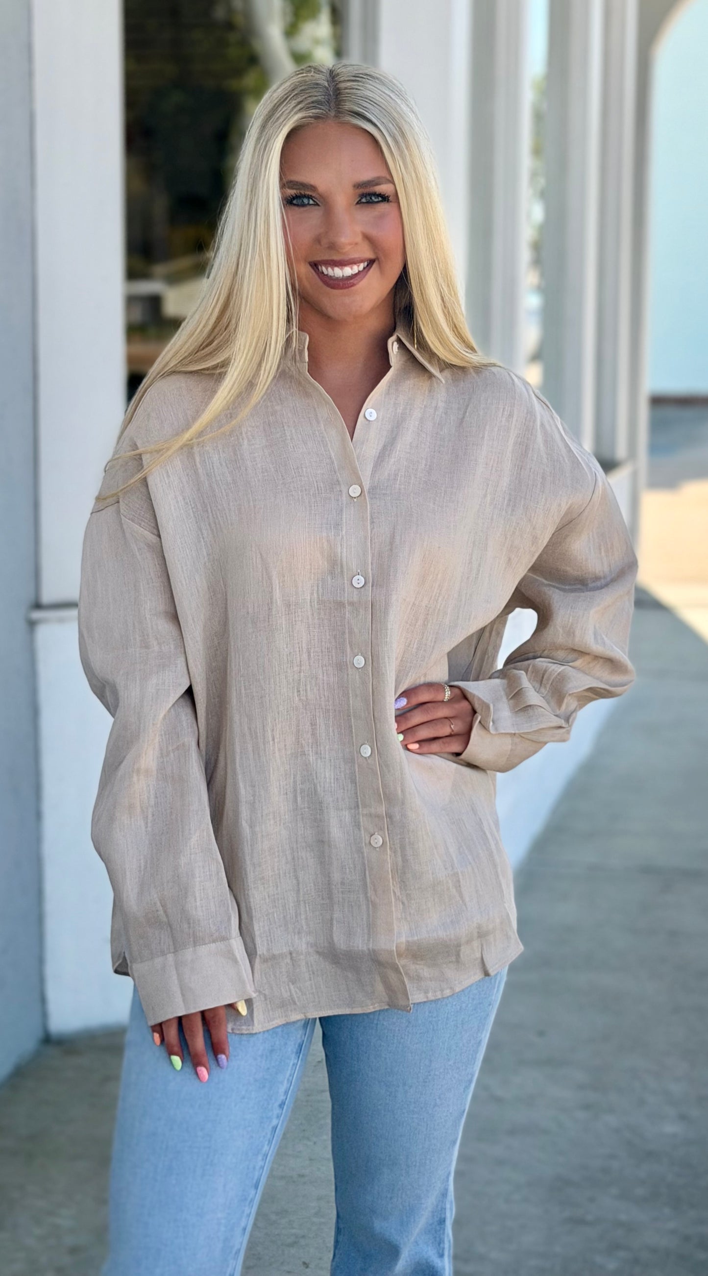 Natural Linen Button Up Top